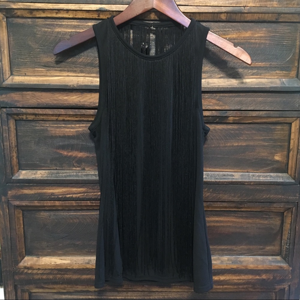 Cute black tank with fringe